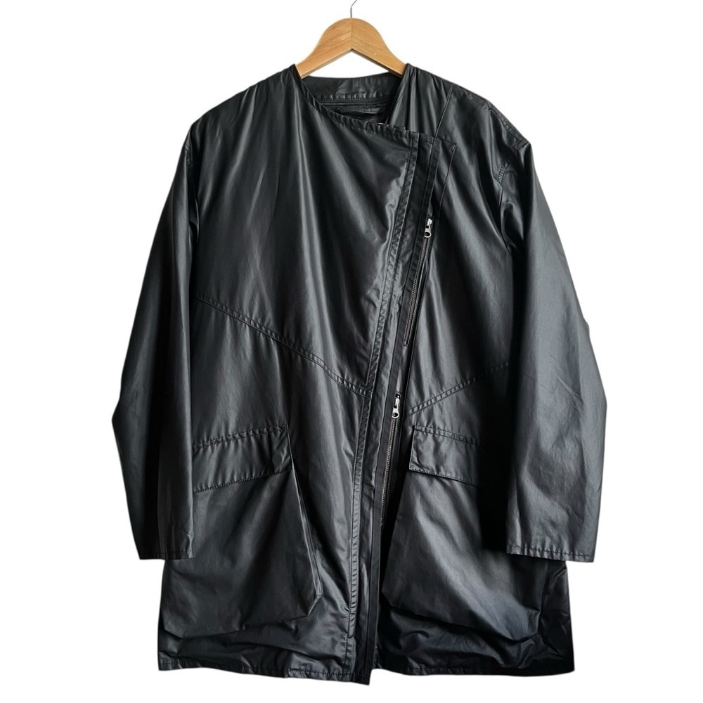Tess Giberson Asymmetrical Zip Rain Jacket Black Nylon Shell Size 2 - Picture 4 of 14